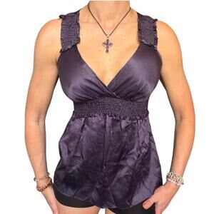 BCBG Max Azria silk top – purple satin babydoll cami Y2K going out
